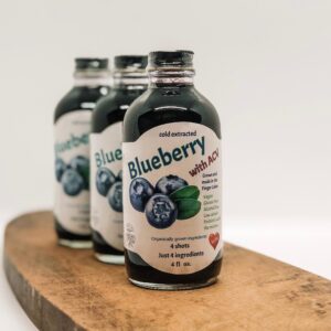finger lakes harvest blueberry health shot with apple cider vinegar, organic, locally sourced from the finger lakes, NY